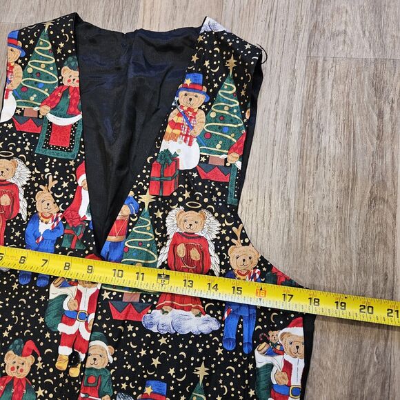 Vtg Christmas Teddy Bear Vest Womens M Waistcoat Cottagecore Artsy Holiday 90s - Picture 6 of 7